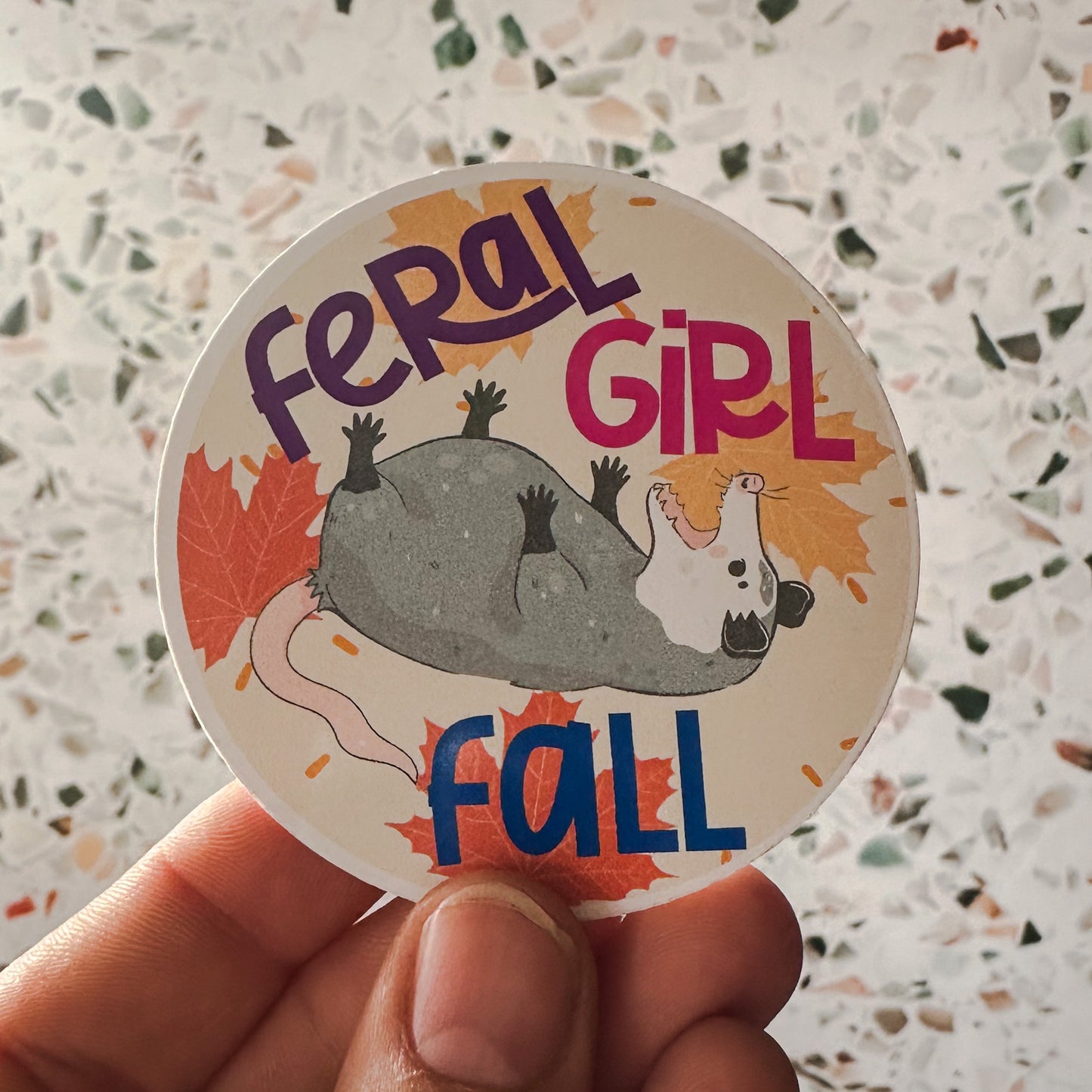 Feral Girl Fall Possum Sticker