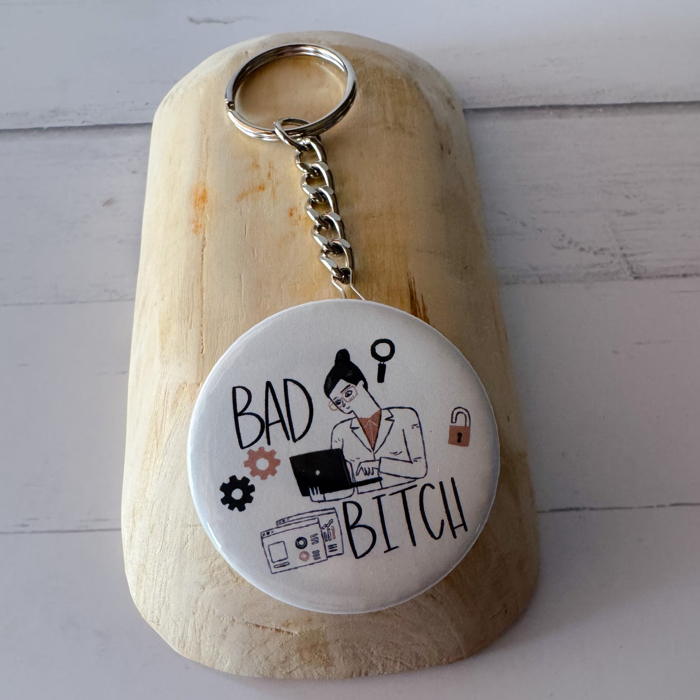 Bad Bitch Female Scientist Bottle Opener Keychain